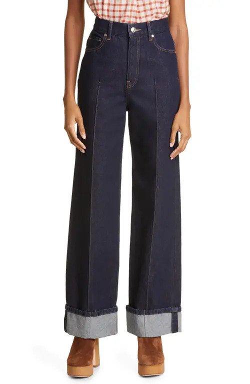 Ulla Johnson The Genevieve Topstitch Nonstretch Jeans in Tigris Rigid Wash at Nordstrom, Size 28 | Nordstrom