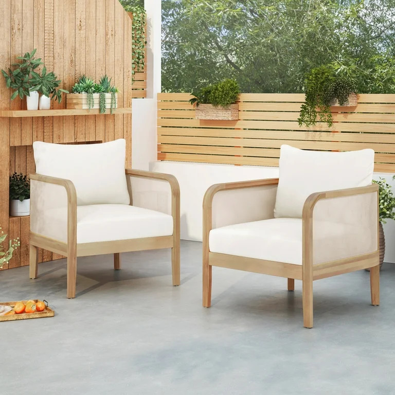 Outdoor Chairs Set of 2, Wood Patio Club Chair with Deep Seating 4.7 inch Cushions, Armrest Porch... | Walmart (US)