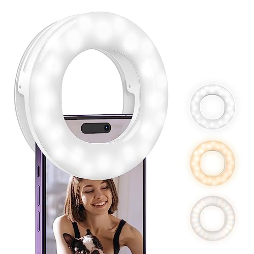 ATUMTEK Selfie Ring Light for Phone with 3 Light Temperatures, Portable Rechargeable Clip-on Ring Light with 48 LEDs for Mobile, Laptop, Zoom Meeting, Makes up, Video Calls, Streaming, Selfies | Amazon (US)