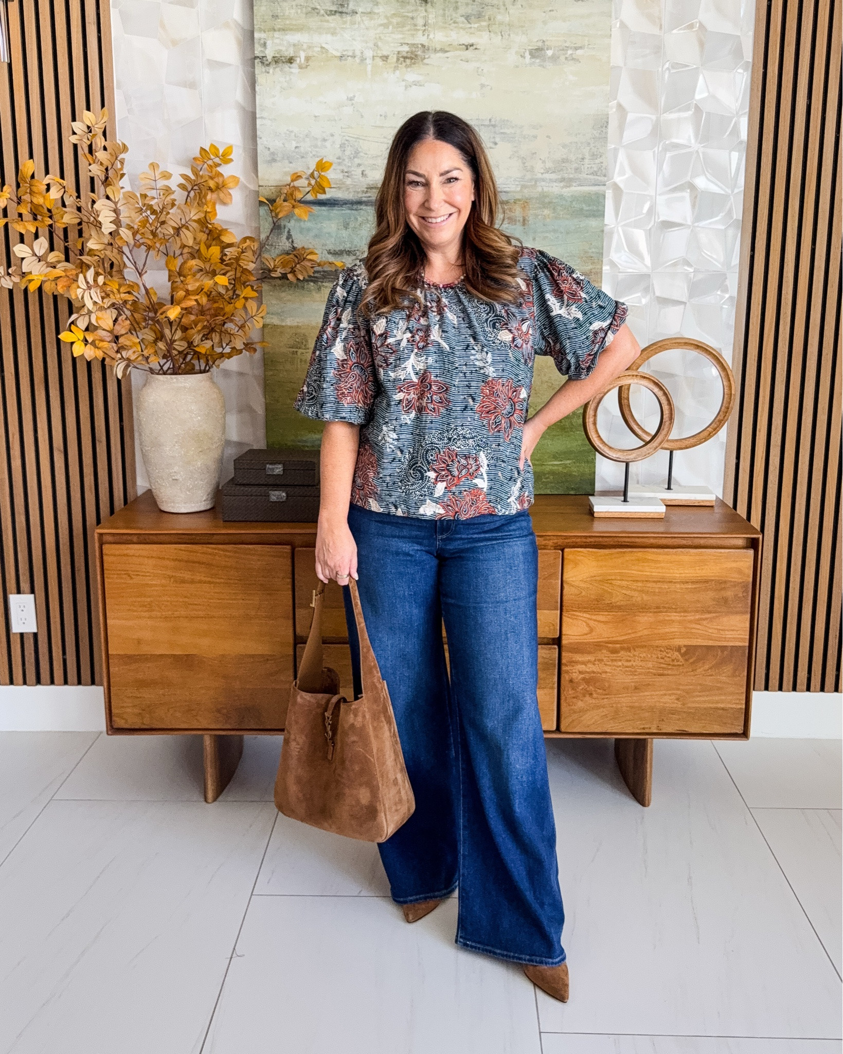 A puff sleeve floral top is my favorite way to ease into fall. 🌸 The blues and rust tones are so pretty with dark denim and just dressy enough for lunch out.
📏Wearing top tts, L | Jeans size down if in-between, 31

#LTKSeasonal #LTKOver40 #LTKMidsize