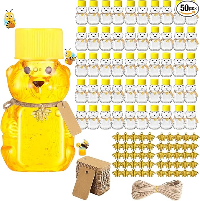 50 Pcs 2 oz Plastic Honey Jars, 2 oz/60 ml Mini Clear Bear Shape Honey Jar, Bulk Empty Honey Bear... | Amazon (US)