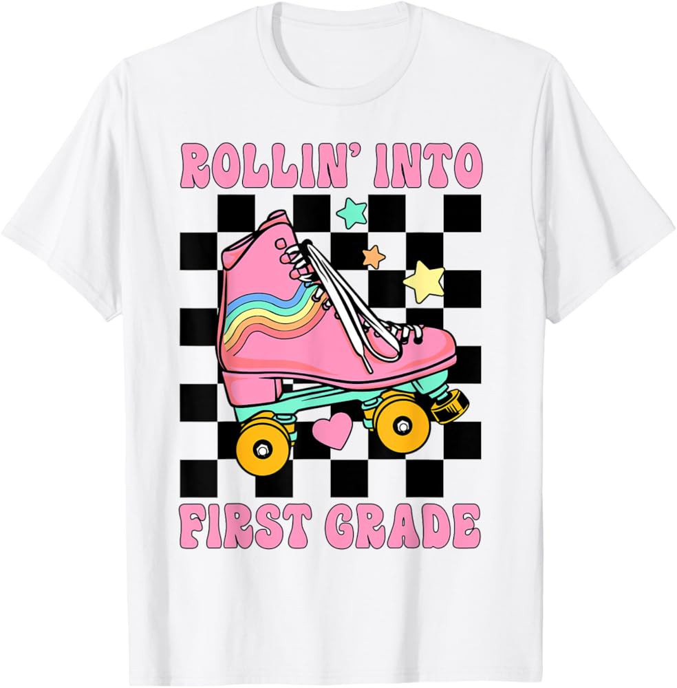 Rolling Into First Grade Retro Roller Skates Back To School T-Shirt | Amazon (US)