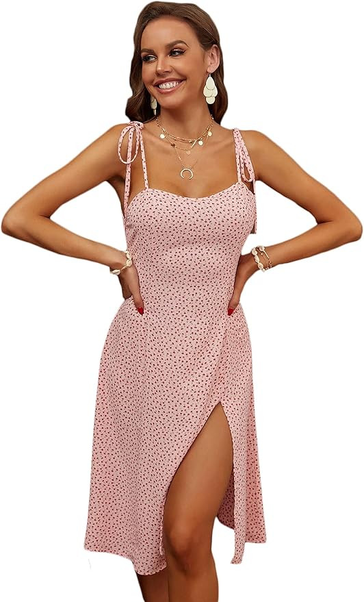 Floerns Women's Floral Tie Shoulder Sleeveless Split Thigh Cami Midi Dress | Amazon (US)