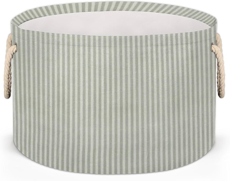 Ticking Stripe Canvas Collapsible Organizer Storage Baskets for Organizing Laundry Hamper Storage... | Amazon (US)