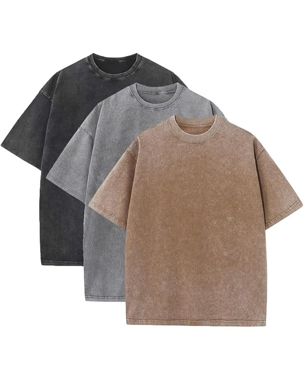 3 Pcs Men's Oversized Heavy Cotton Summer T-Shirts Vintage Tee Loose Fit Short Sleeve Casual Tshi... | Amazon (US)
