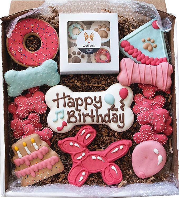 Wüfers Birthday Girl Handmade Hand-Decorated Dog Treats Cookies Box, 10+ Cookies | Amazon (US)