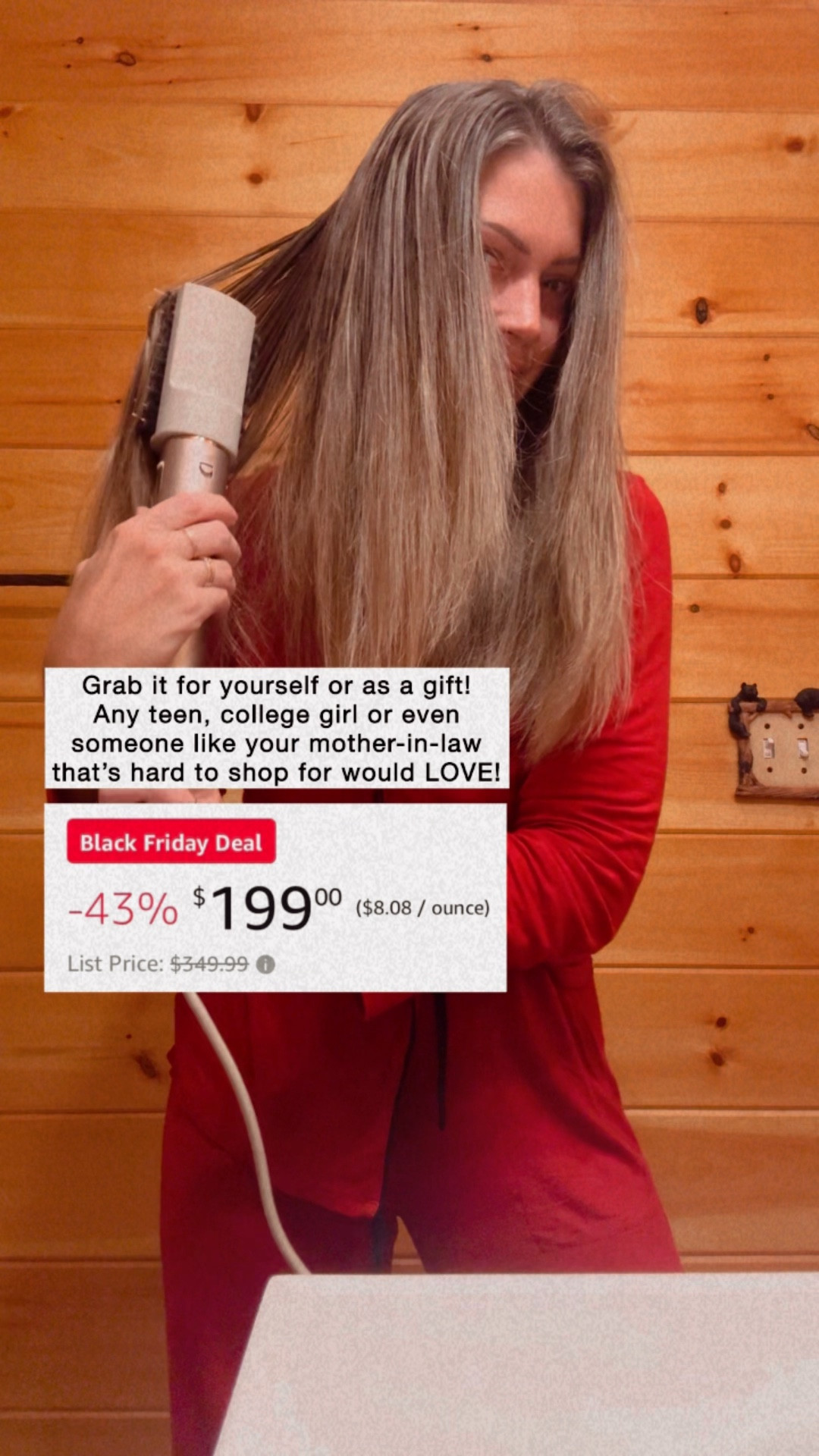 THIS THING IS THE BEST!!!! I splurged over the summer and got it for myself when my Dyson died and I love this sooo much more!!! Grab it while it’s the lowest I’ve ever seen. Great gift idea for her or grab one for yourself! My hair holds the style of a blowout better than ever before and it cut my drying time in half! 