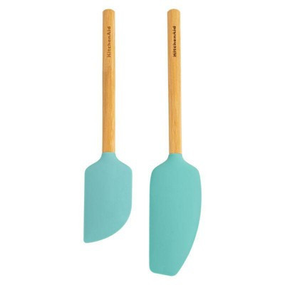 KitchenAid 2pc Bamboo Spatula Set Aqua Blue: Silicone Flexible Spatulas for Cooking & Baking, Wood Handle, Hand Wash | Target