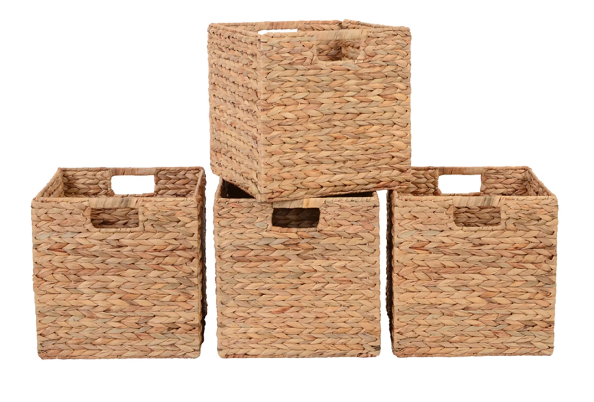 Better Homes & Gardens 11.8 inch natrual Water Hyacinth Foldable Cube Baskets, Set of 4 | Walmart (US)