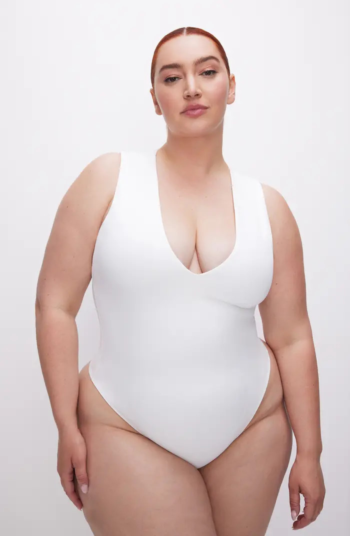 Good American Deep V-Neck Scuba Knit Thong Bodysuit | Nordstrom | Nordstrom