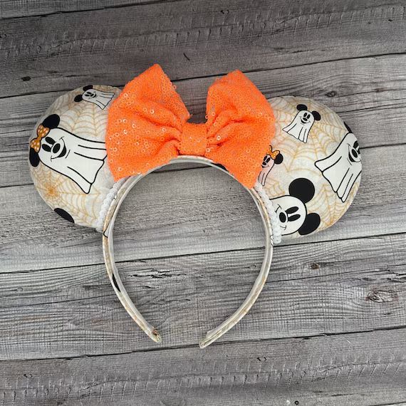 Orange Web Ghost Halloween Mouse Ears  Spiderweb Minnie - Etsy | Etsy (US)