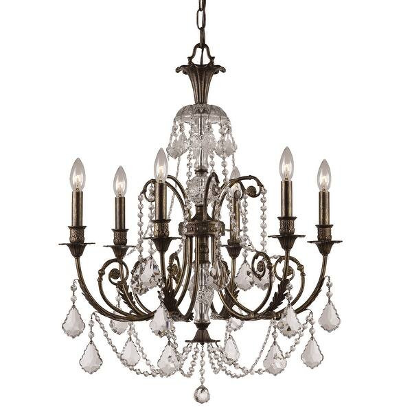 Regis 6 Light Clear Crystal Bronze Chandelier - 26'' W x 30.25'' H - Overstock - 6391269 | Bed Bath & Beyond