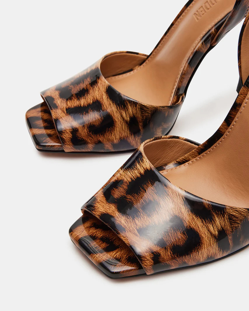 LILAC Leopard Patent Square-Toe Strappy Heel | Women's Heels | Steve Madden (US)