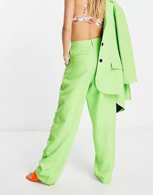 Topshop straight peg pants in bright green | ASOS (Global)