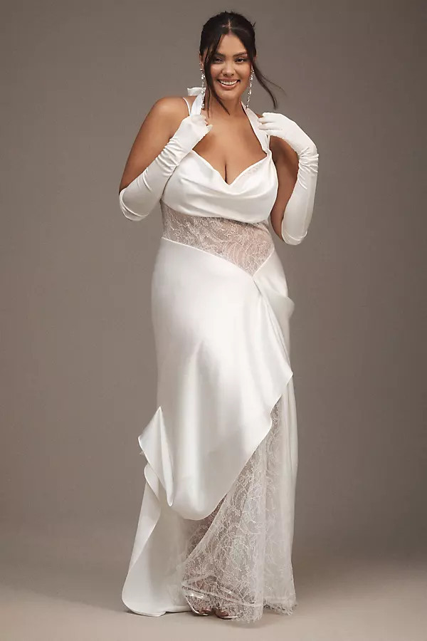 Venus Satin & Lace Draped Wedding Gown | Anthropologie (US)
