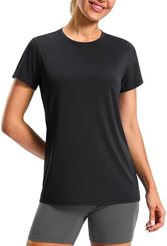 Workout Shirts for Women Lightweight Hip-Length Long Tshirts Dry Fit Short Sleeve Athletic Tops G... | Amazon (US)