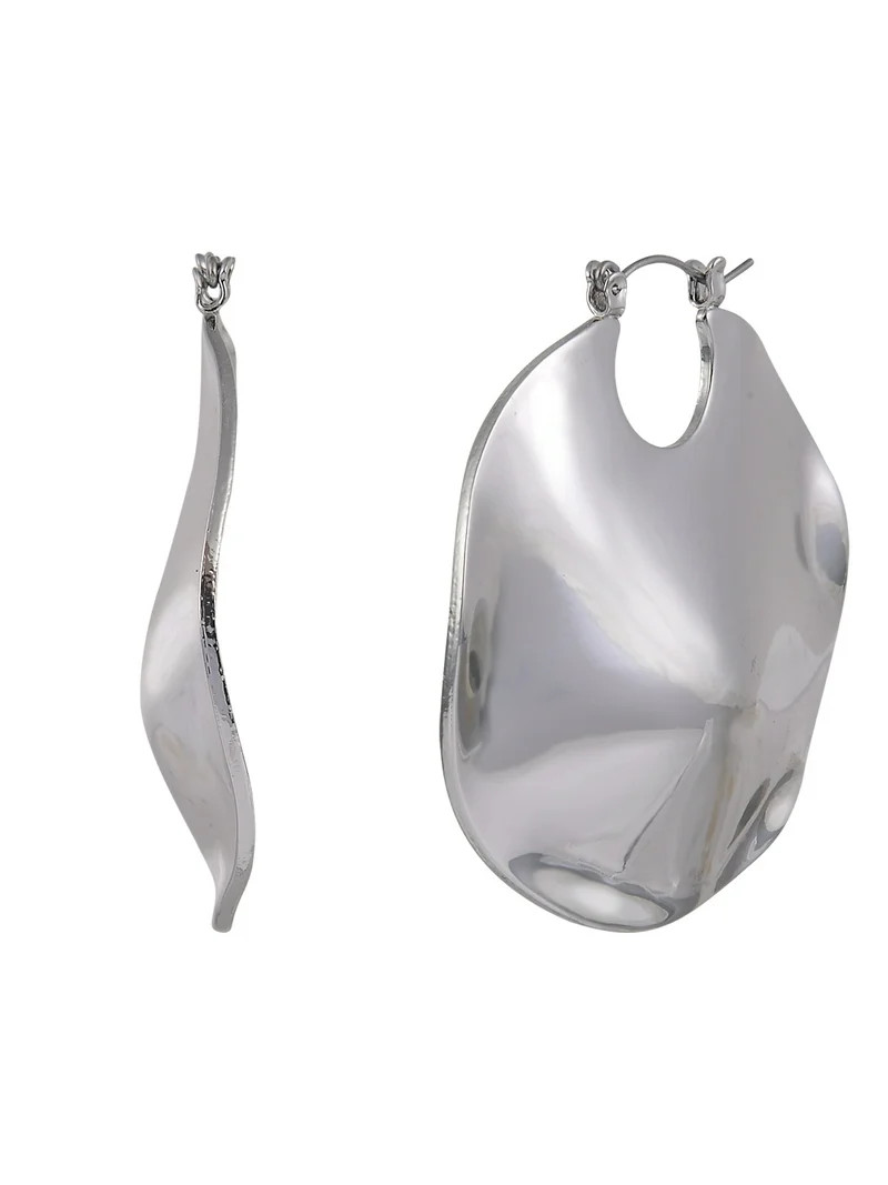 Time and Tru Women's Wavy Silvertone Click It Earrings | Walmart (US)