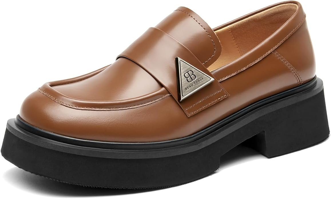 BEAU TODAY Womens Platform Loafers, Chunky Loafers for Women, Comfortable Slip-on Genuine Leather... | Amazon (US)