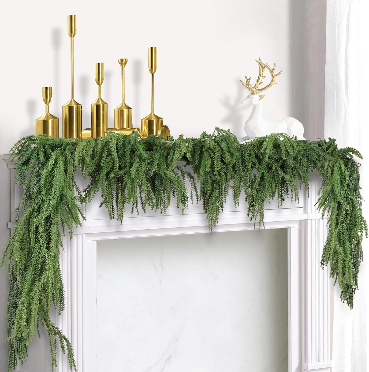 2 Pcs Christmas Norfolk Pine Garlands, Real Touch Pine Garland, Artificial Greenery Garland for Christmas Table Wall Fireplace Mantle Outdoor Decoration | Amazon (US)