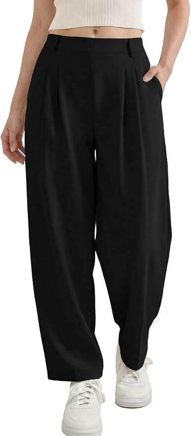 EVALESS Womens Wide Leg Barrel Pants Elastic High Waisted Business Casual Work Pants Trousers wit... | Amazon (US)