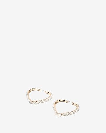 Pearl Heart Hoop Earrings | Express