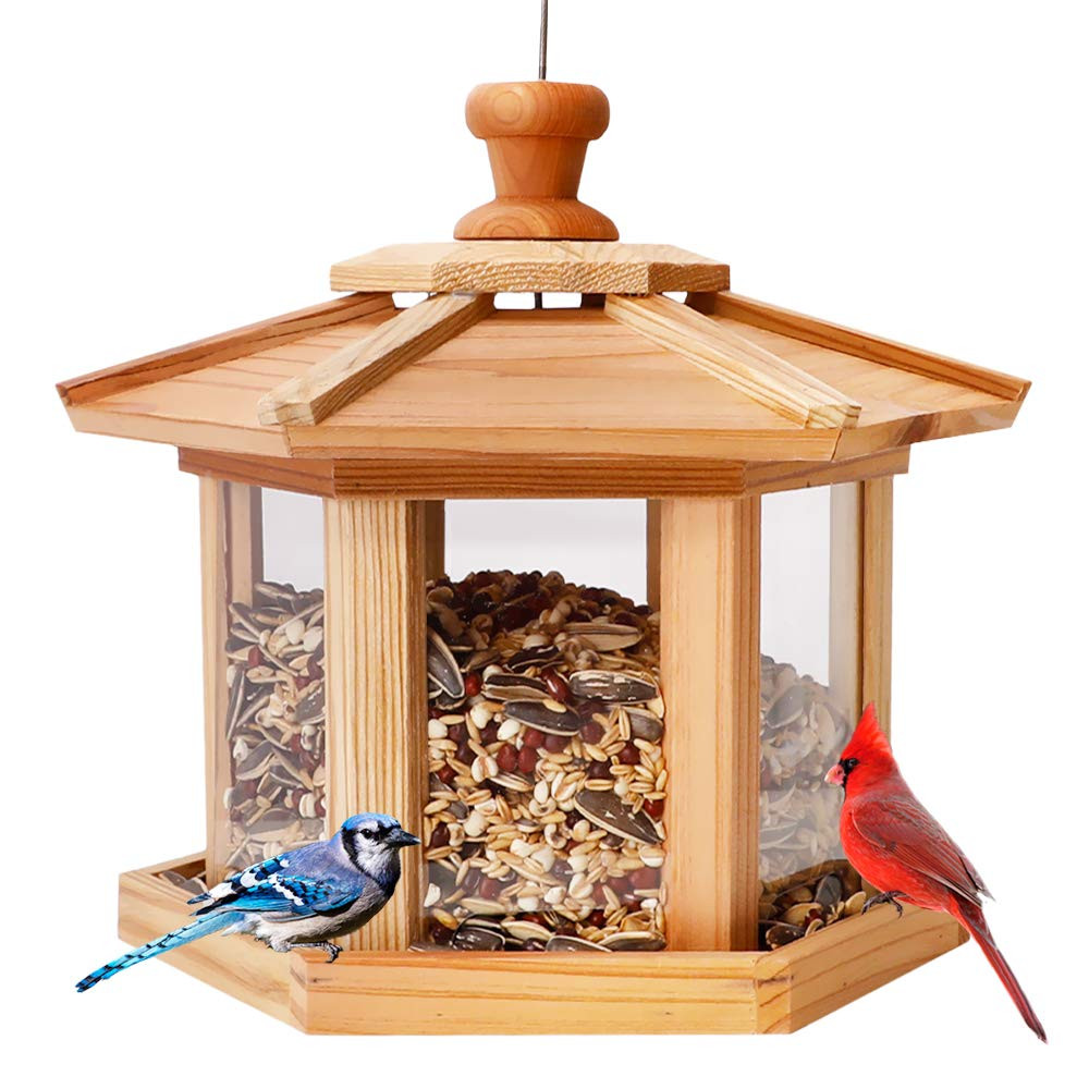 Solution4Patio Hexagon Shaped Gazebo Bird Feeder, USA Cedar, Hollow Mesh Tray, Large Capacity, Ea... | Amazon (US)