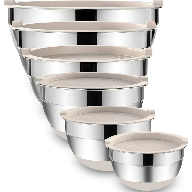 Mixing Bowls with Airtight Lids, 6 piece Stainless Steel Metal Nesting Storage Bowls, Non-Slip Bo... | Walmart (US)