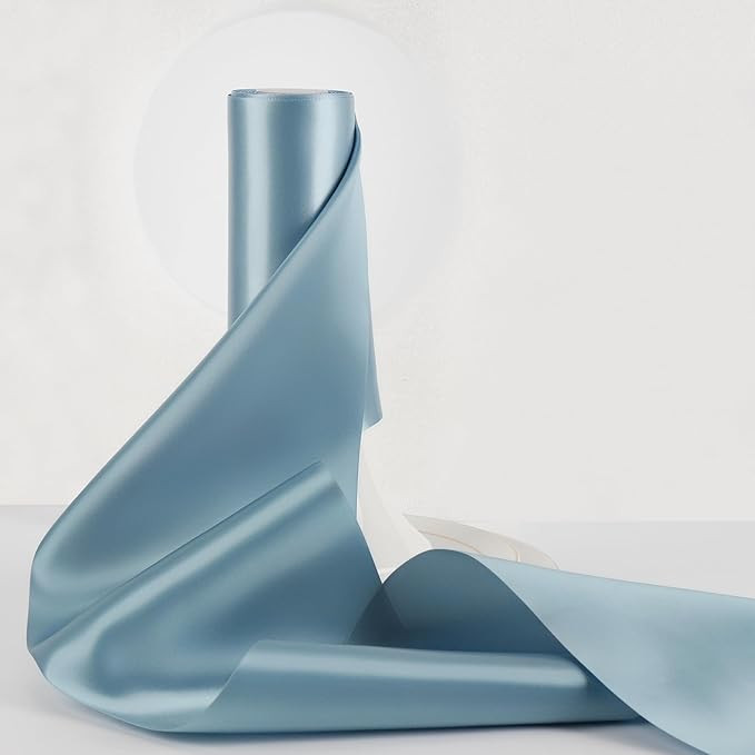 HUIHUANG Dusty Blue Satin Ribbon 6 inch Wide Thick Large Blue Double-Faced Ribbon for Chair Sashe... | Amazon (US)