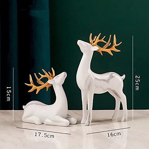 Luganiso 2pcs Christmas Reindeer Resin Sculpture Couple Deer Figurine Statue Reindeer Ornaments for  | Amazon (US)