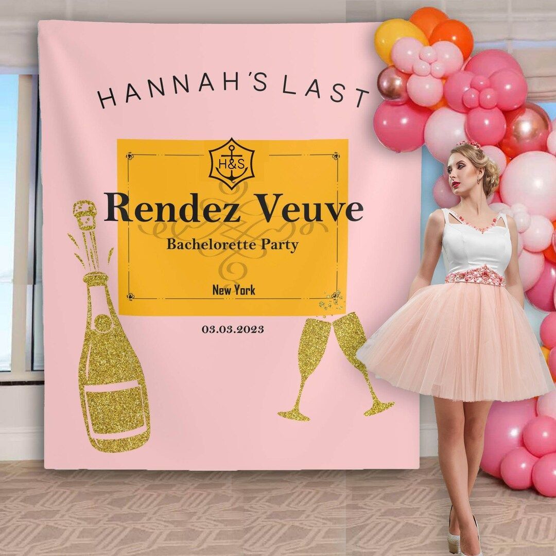 Bridal Shower Backdrop Veuve Champagne Pink Orange Banner Rendez Veuve Bachelorette Party Decor V... | Etsy (US)