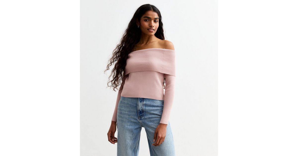 Petite Pink Ribbed Bardot Jumper
						
						Add to Saved Items
						Remove from Saved Items | New Look (UK)