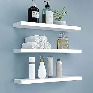 BHFOW White Floating Shelves for Wall,Invisible Wall Mounted Shelf Set of 3,White Shelves for Bat... | Amazon (US)