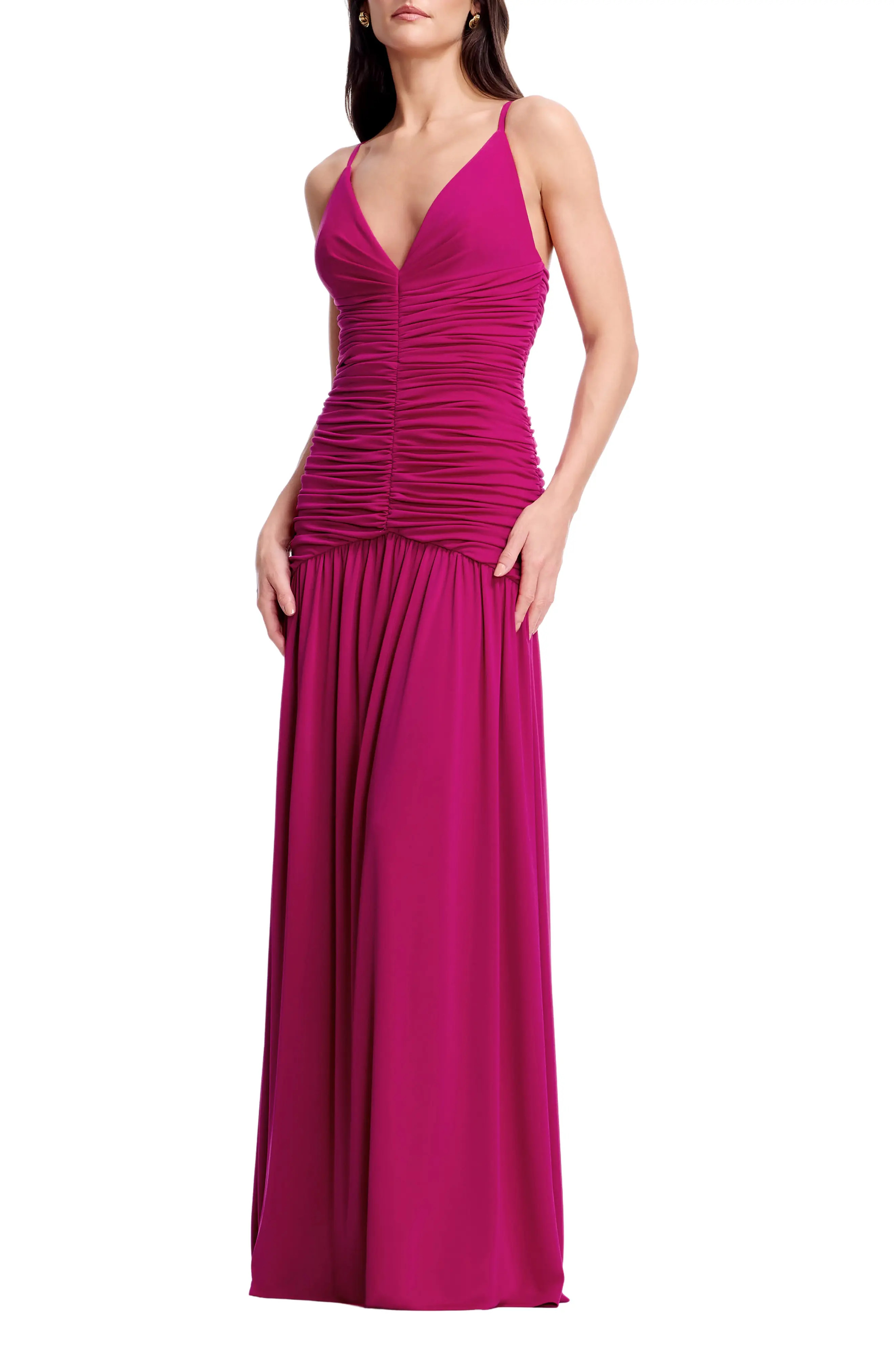 Elora Ruched Plunge Neck Gown (Women) | Nordstrom | Nordstrom
