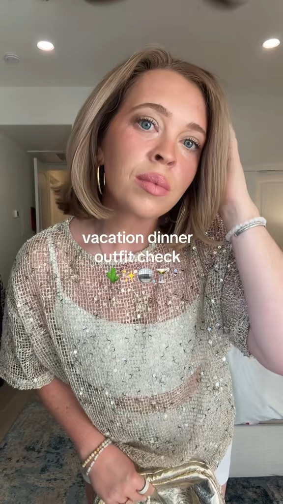 Vacation Dinner Outfit 🪩🥂✨ Top is from Billy J Boutique but the Free People one is very similar! I’m wearing a small in the sequin top. Size 8/10 | M/L | 5’4”

#LTKootd #LTKTravel #LTKMidsize