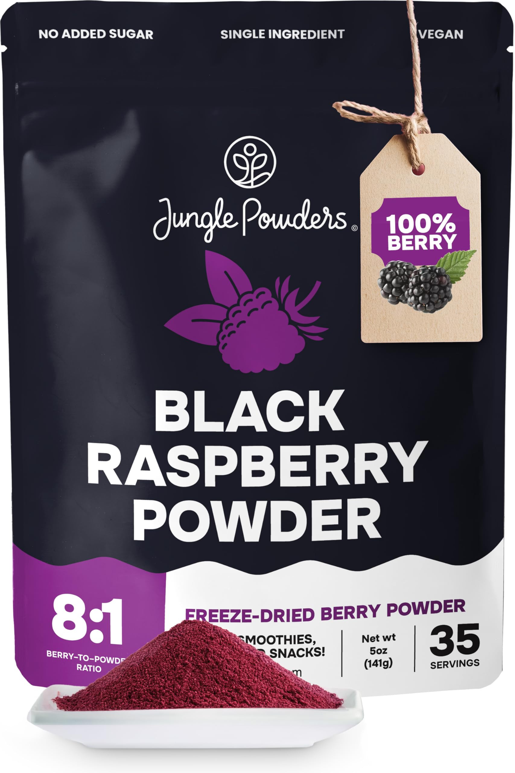 Jungle Powders Black Raspberry Powder 5 Ounce Bag Made from Whole Berry Fruit - Freeze Dried Blac... | Amazon (US)