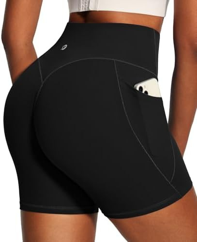 IUGA Biker Shorts Women Tummy Control 6'' Butt Lifting Workout Shorts with Pockets No Front Seam ... | Amazon (US)
