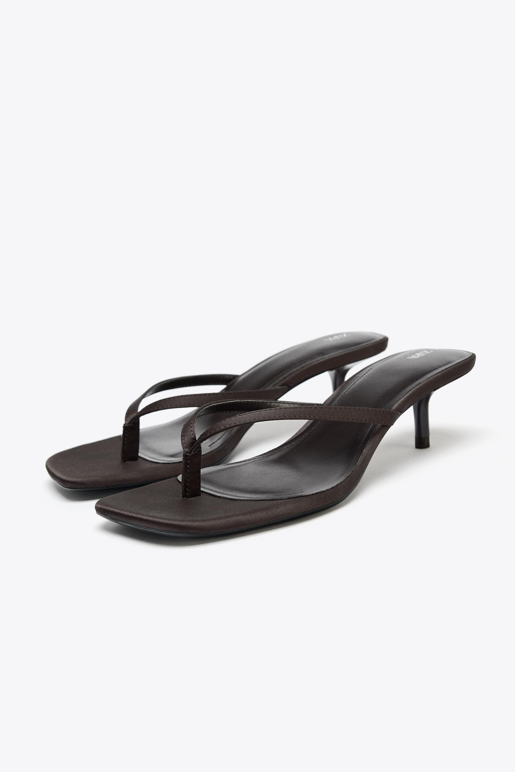 SATIN KITTEN HEEL SANDALS | Zara US
