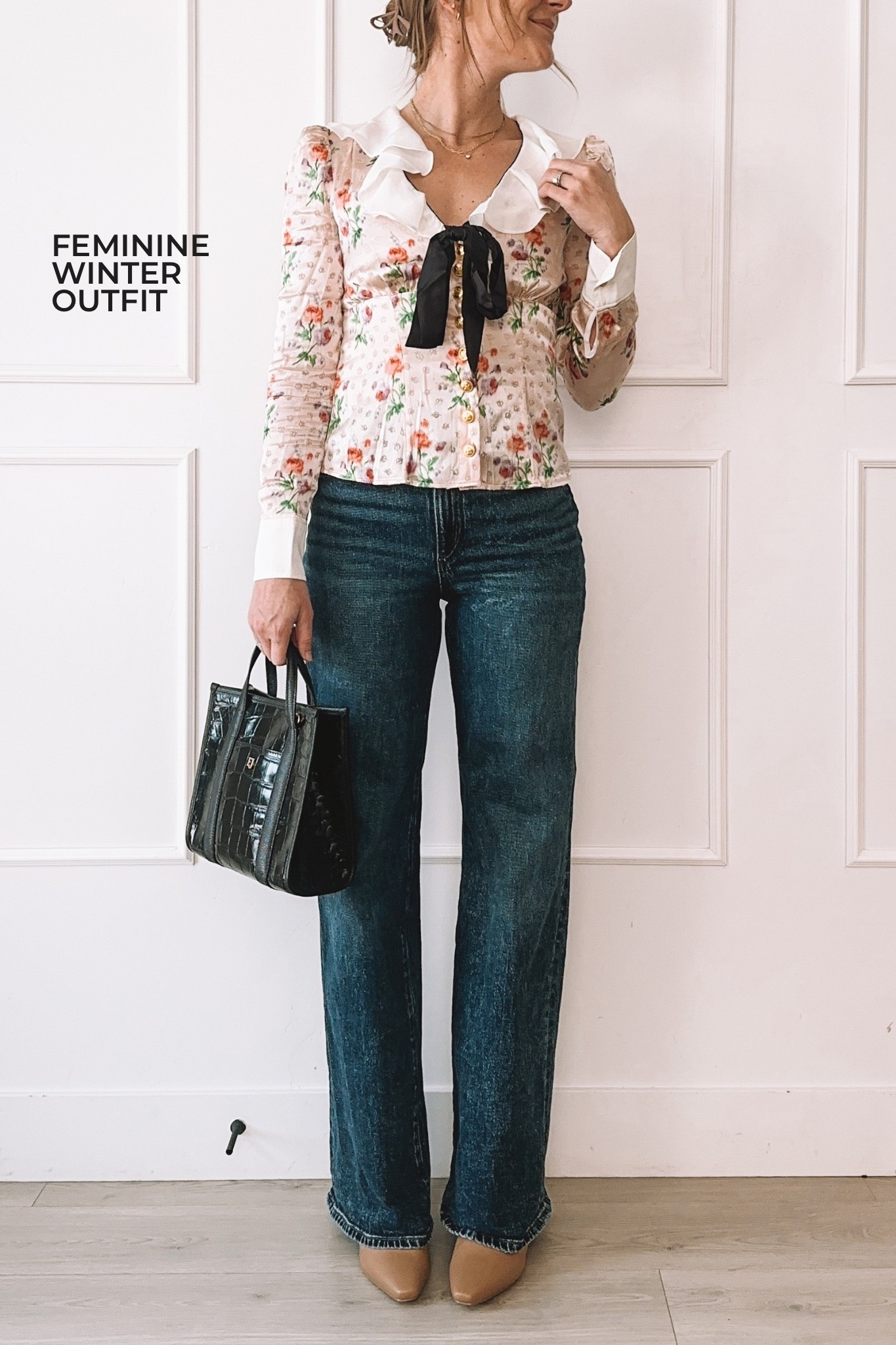Pretty, feminine winter outfit idea 🤍✨
This floral blouse + straight-leg denim combo is such an easy “pulled together” look without trying too hard.
Linked the exact top, jeans, heels, and similar bags!

#LTKHoliday #LTKootd #LTKgrwm