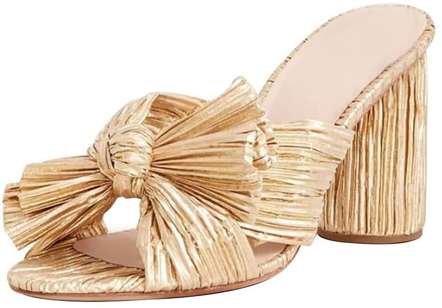 Amazon.com | Vimisaoi Chunky Block Heeled Sandals for Women Comfortable Slip On Open Toe Pleated ... | Amazon (US)