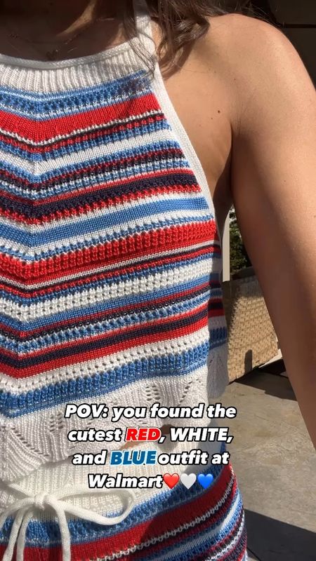 Red, white and blue crochet tank set from Walmart🇺🇸 Perfect for Memorial Day and the 4th of July❤️🤍💙. Wearing a size small 