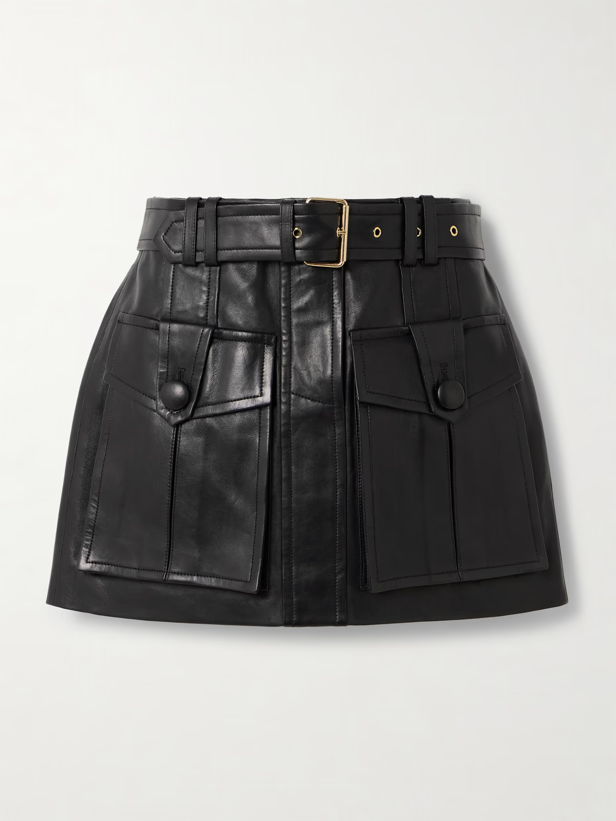 Balmain - Belted Paneled Leather Mini Skirt - Black | NET-A-PORTER (US)