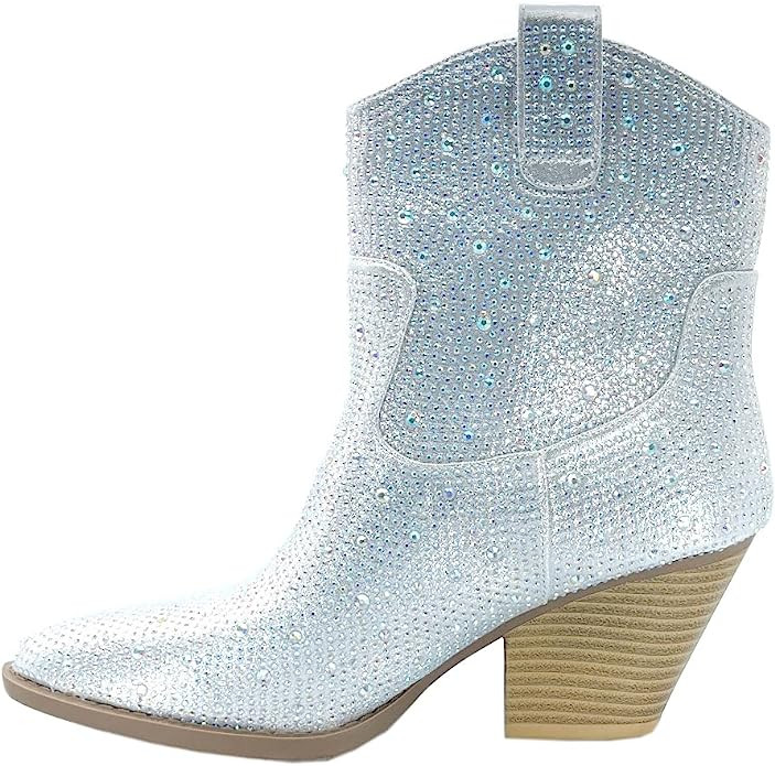 ABSOLEX Women Western Cowgirl Cowboy Pointed Toe Rhinestone Ankle Booties | Amazon (US)