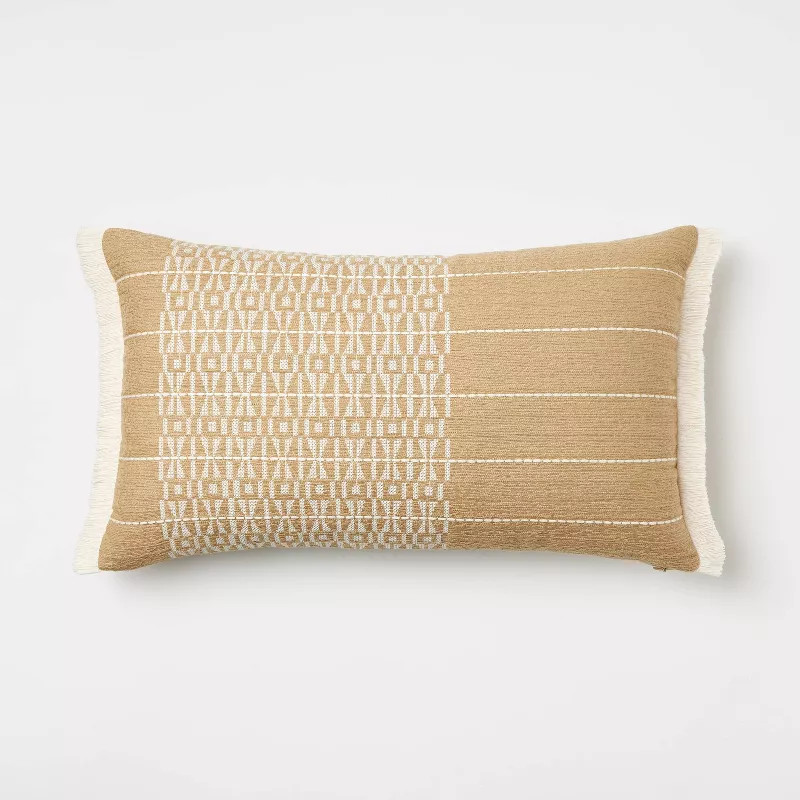 Oversized Embroidered Striped Lumbar Throw Pillow Brown - Threshold™ designed with Studio McGee | Target