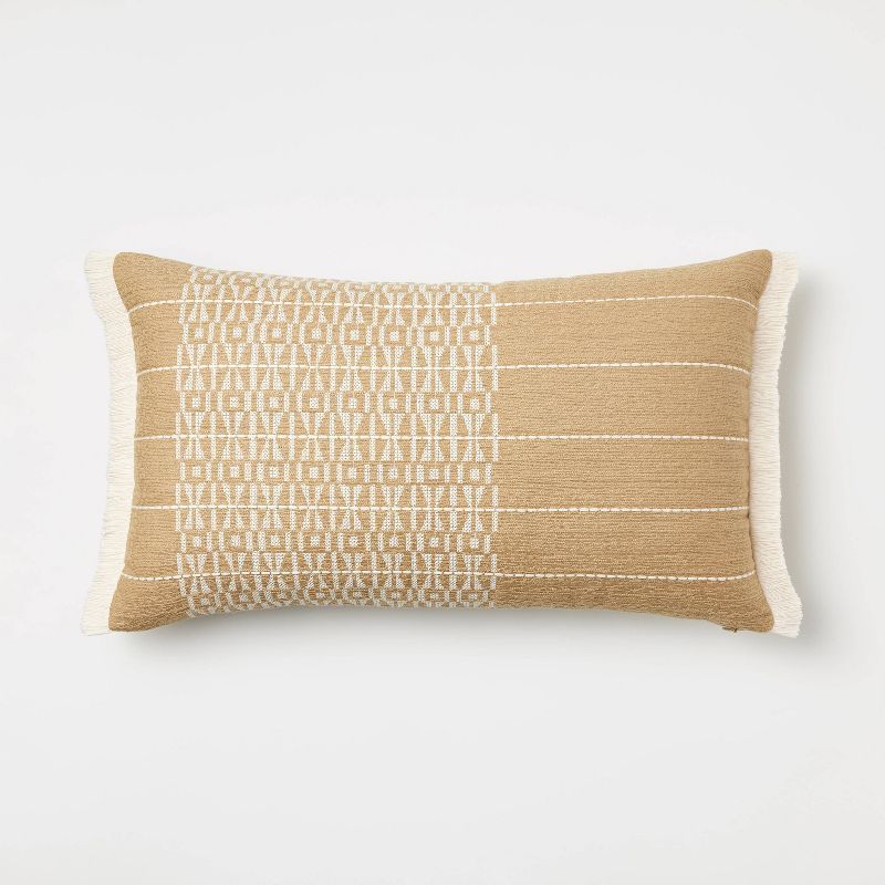 Oversized Embroidered Striped Lumbar Throw Pillow Brown - Threshold™ designed with Studio McGee | Target