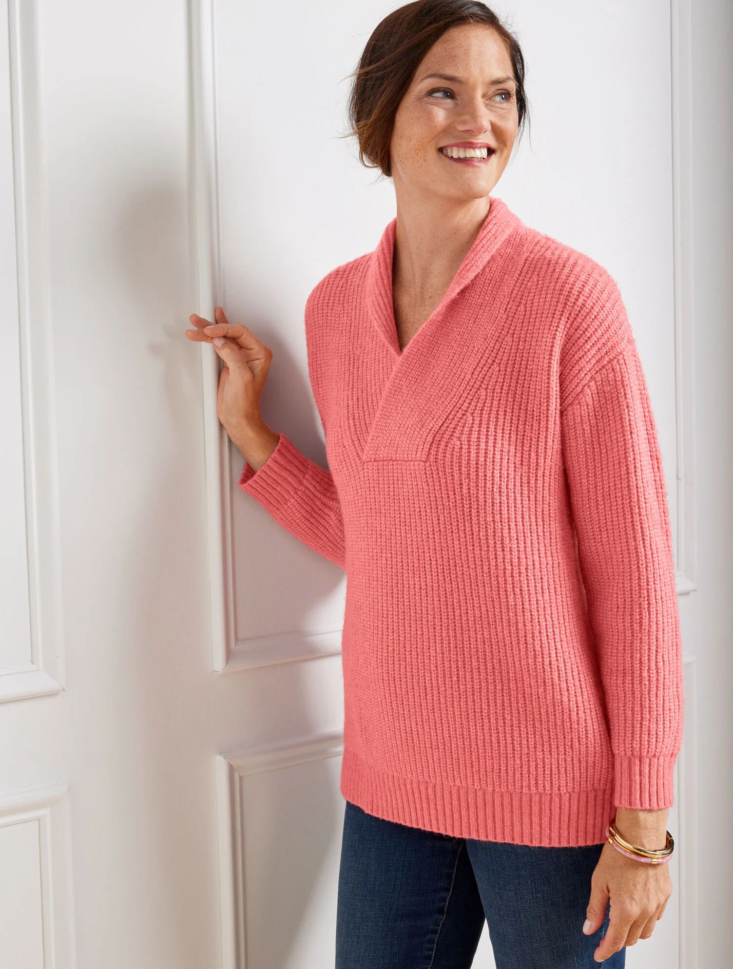 Shawl Collar Shaker Stitch Pullover | Talbots