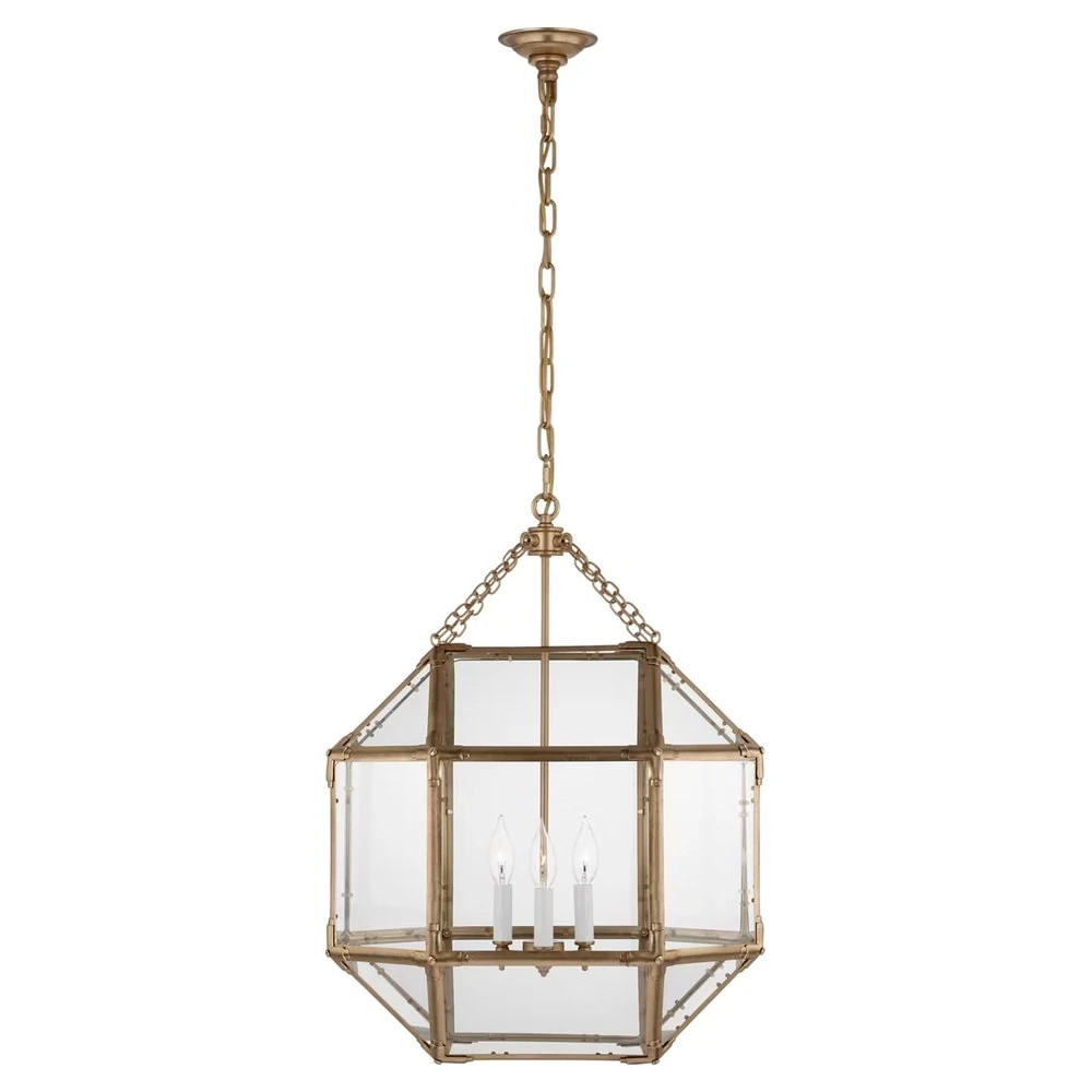 Visual Comfort Morris Traditional Gilded Iron Clear Glass Lantern - Medium | Kathy Kuo Home