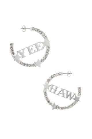 Understated Leather Yee Haw Hoops in Silver With Clear Crystal from Revolve.com | Revolve Clothing (Global)