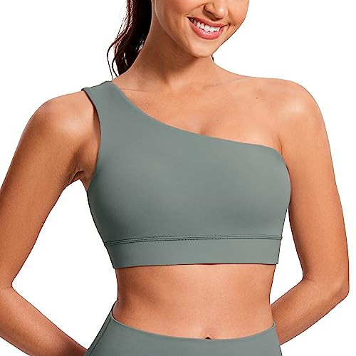 CRZ YOGA Butterluxe Womens One Shoulder Sports Bra - Sleeveless One Strap Low Impact Asymmetrical Workout Yoga Tops Grey Sage XX-Small | Amazon (US)