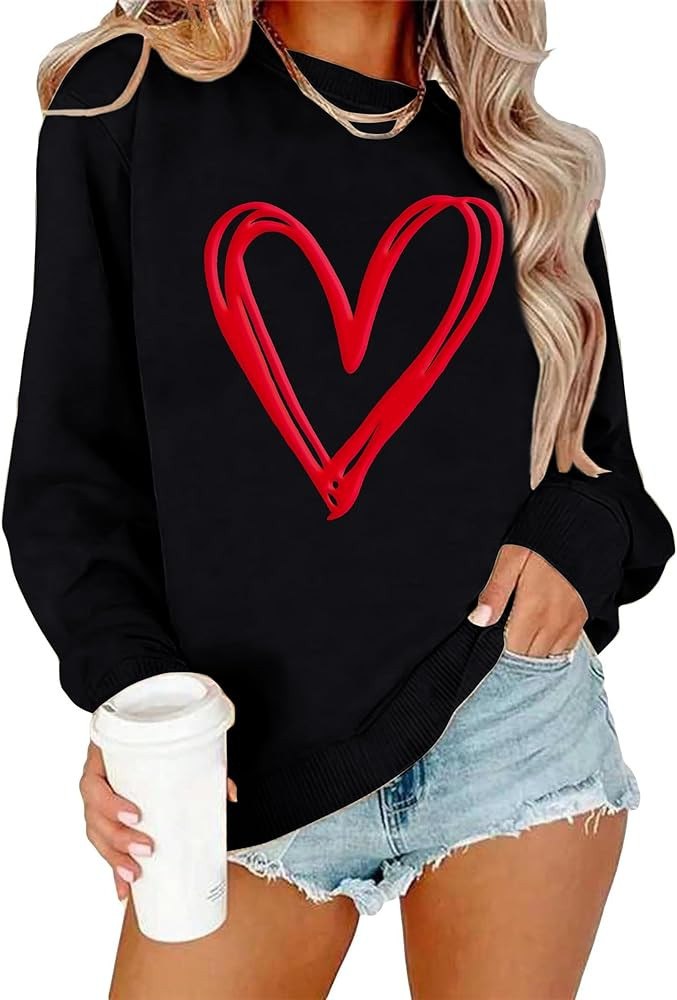 LAZYCHILD Valentines Day Sweatshirt Women: Heart Graphic Shirt Valentine Gifts Long Sleeve Top | Amazon (US)