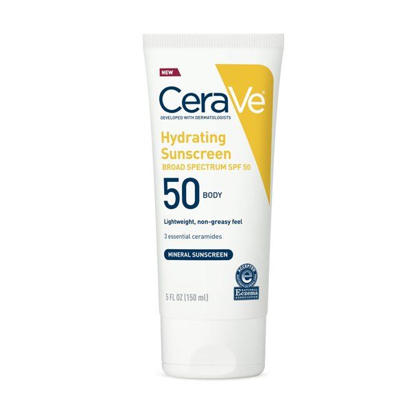 (2 pack) CeraVe Hydrating Body Sunscreen SPF 50, Lightweight Mineral Sunscreen, 5 Fl Oz | Walmart (US)